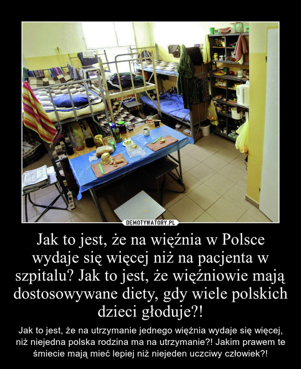 Jak to jest, że na więźnia w Polsce wydaje się więcej niż na pacjenta w szpitalu? Jak to jest, że więźniowie mają dostosowywane diety, gdy wiele polskich dzieci głoduje?!