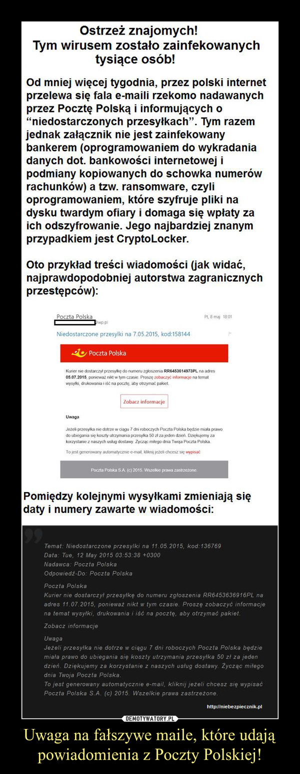 Uwaga na fałszywe maile, które udają powiadomienia z Poczty Polskiej! –  