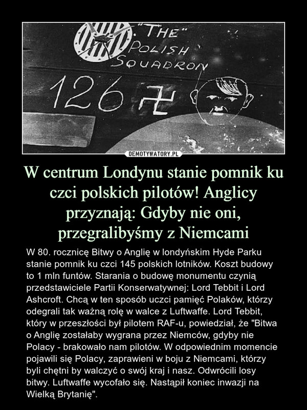 W centrum Londynu stanie pomnik ku czci polskich pilotów! Anglicy przyznają: Gdyby nie oni, przegralibyśmy z Niemcami