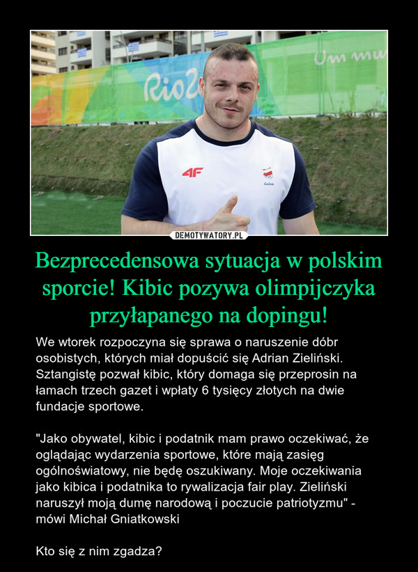 Bezprecedensowa sytuacja w polskim sporcie! Kibic pozywa olimpijczyka przyłapanego na dopingu!