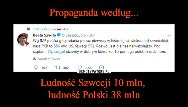 Propaganda według... Ludność Szwecji 10 mln, 
ludność Polski 38 mln