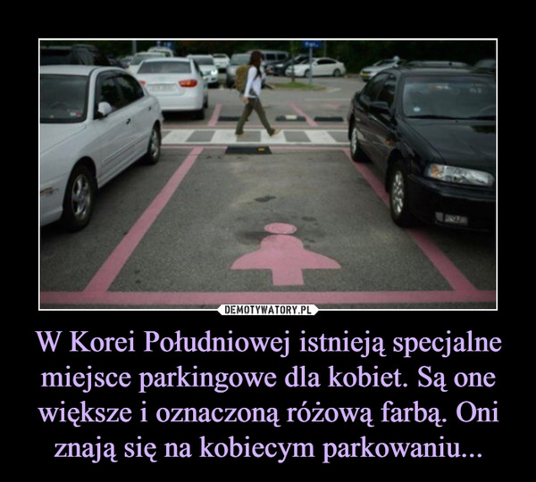W Korei Południowej istnieją specjalne miejsce parkingowe dla kobiet. Są one większe i oznaczoną różową farbą. Oni znają się na kobiecym parkowaniu... –  
