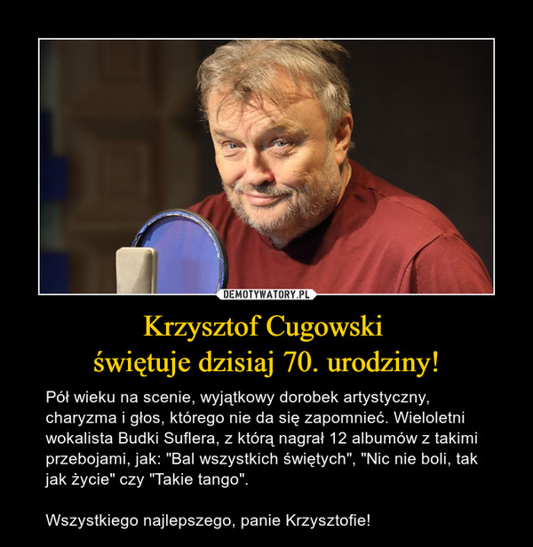 Krzysztof Cugowski 
świętuje dzisiaj 70. urodziny!