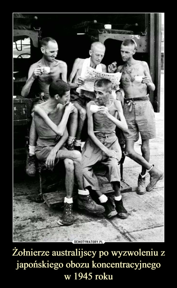 Żołnierze australijscy po wyzwoleniu z japońskiego obozu koncentracyjnegow 1945 roku –  