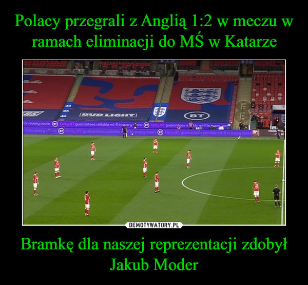 Polacy przegrali z Anglią 1:2 w meczu w ramach eliminacji do MŚ w Katarze Bramkę dla naszej reprezentacji zdobył Jakub Moder