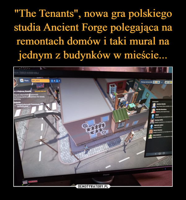 "The Tenants", nowa gra polskiego studia Ancient Forge polegająca na remontach domów i taki mural na jednym z budynków w mieście...
