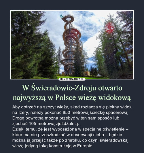 W Świeradowie-Zdroju otwarto najwyższą w Polsce wieżę widokową