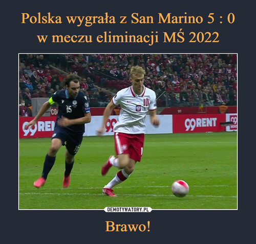 Polska wygrała z San Marino 5 : 0
w meczu eliminacji MŚ 2022 Brawo!
