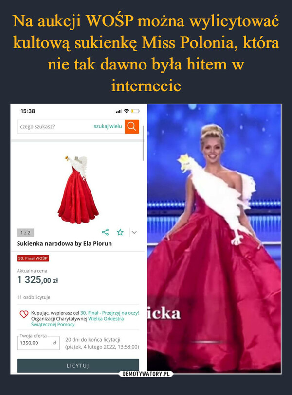 Na aukcji WOŚP można wylicytować kultową sukienkę Miss Polonia, która nie tak dawno była hitem w internecie