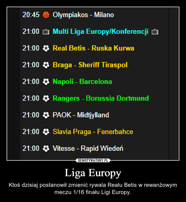 Liga Europy – Ktoś dzisiaj postanowił zmienić rywala Realu Betis w rewanżowym meczu 1/16 finału Ligi Europy. 