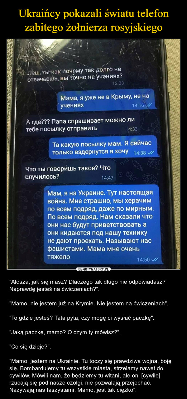 Ukraińcy pokazali światu telefon zabitego żołnierza rosyjskiego