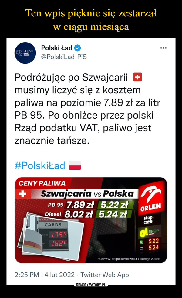  –  Podróżując po Szwajcarii musimy liczyć się z kosztem paliwa na poziomie 7.89 zł za litr PB 95. Po obniżce przez polski Rząd podatku VAT, paliwo jest znacznie tańsze.