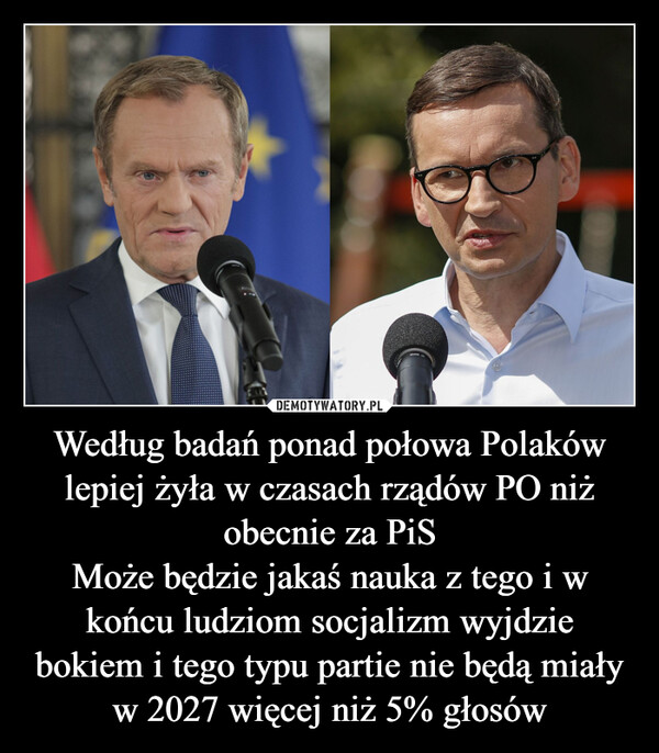 Według badań ponad połowa Polaków lepiej żyła w czasach rządów PO niż obecnie za PiSMoże będzie jakaś nauka z tego i w końcu ludziom socjalizm wyjdzie bokiem i tego typu partie nie będą miały w 2027 więcej niż 5% głosów –  