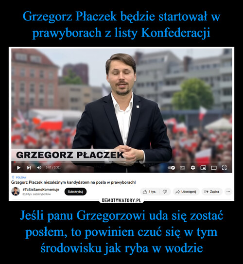Grzegorz Płaczek będzie startował w prawyborach z listy Konfederacji Jeśli panu Grzegorzowi uda się zostać posłem, to powinien czuć się w tym środowisku jak ryba w wodzie