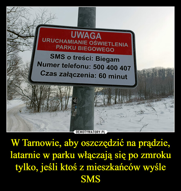 W Tarnowie, aby oszczędzić na prądzie, latarnie w parku włączają się po zmroku tylko, jeśli ktoś z mieszkańców wyśle SMS