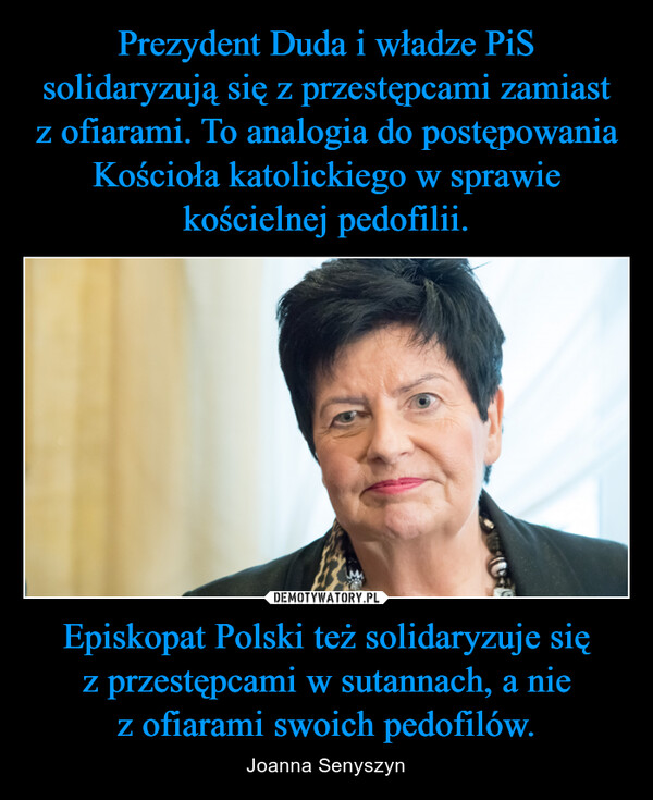 Episkopat Polski też solidaryzuje się z przestępcami w sutannach, a nie z ofiarami swoich pedofilów. – Joanna Senyszyn 