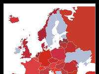 Kraje europejskie w kolorze dokładnego odcienia czerwieni na ich fladze –  